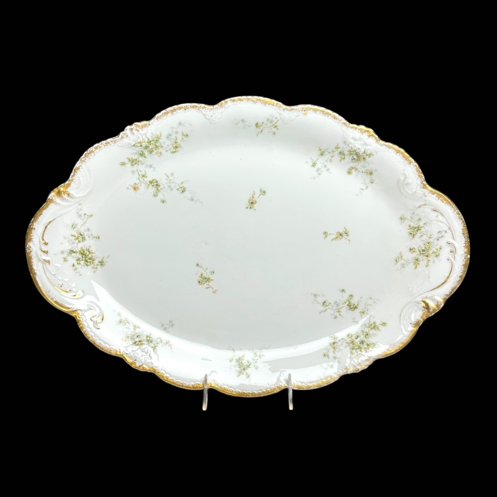 Theodore Haviland‎ Limoges France Oval Platter Floral Gold Scalloped 18.5 Inch
